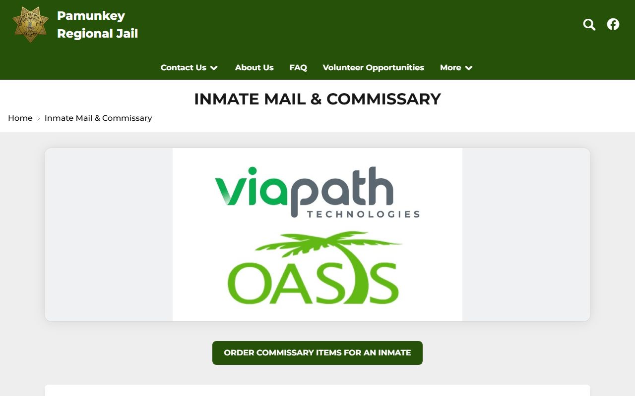 Powhatan County inmate records mail and commissary information for Pamunkey Regional Jail