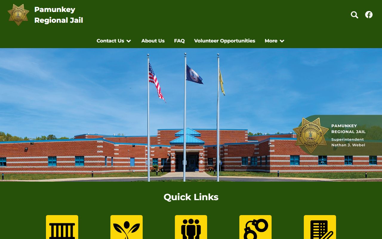 Pamunkey Regional Jail contact page for Powhatan County inmate lookup