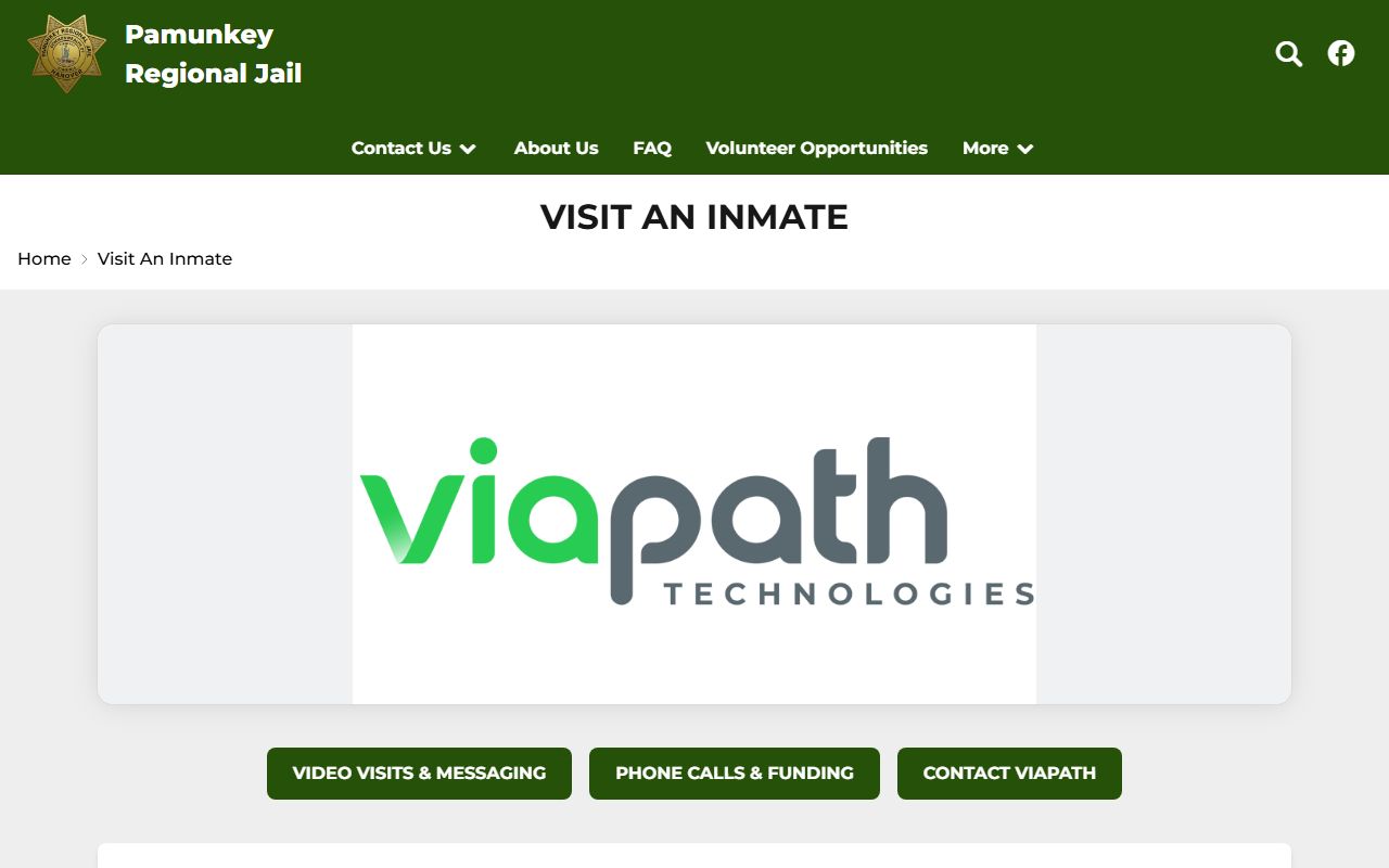 Pamunkey Regional Jail visitation page for Powhatan County inmates