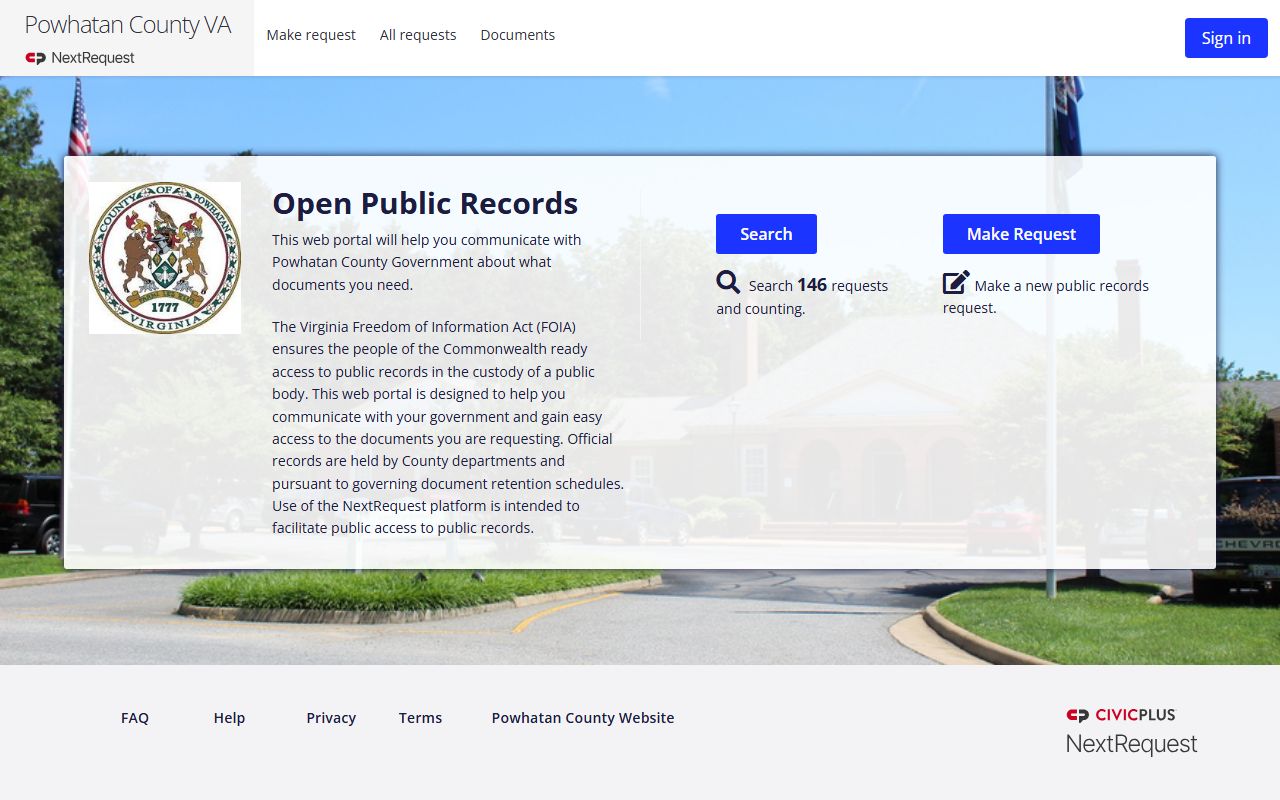 Powhatan County inmate records FOIA portal for public records requests